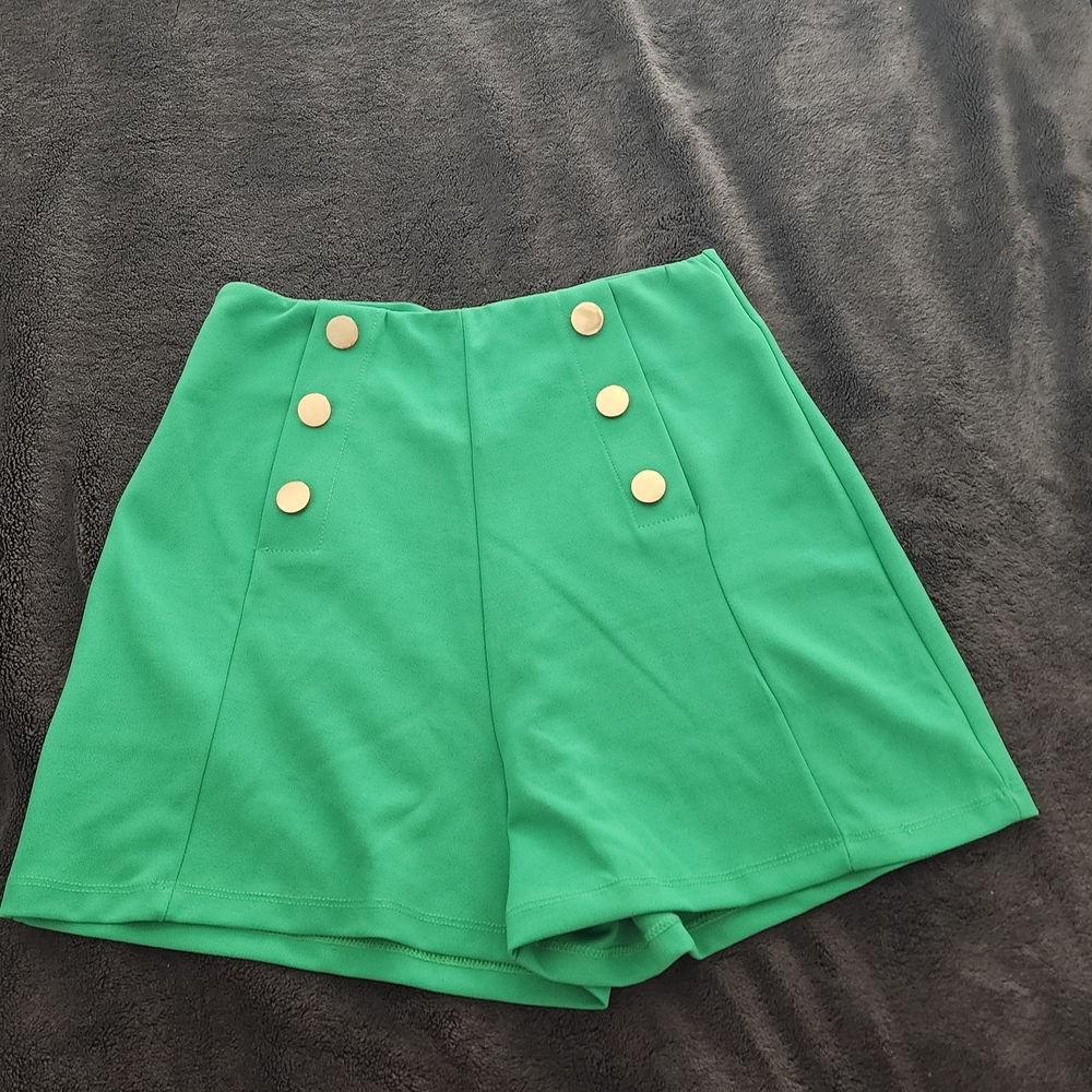 Emerald High Waist Women's Shorts with Gold Accents